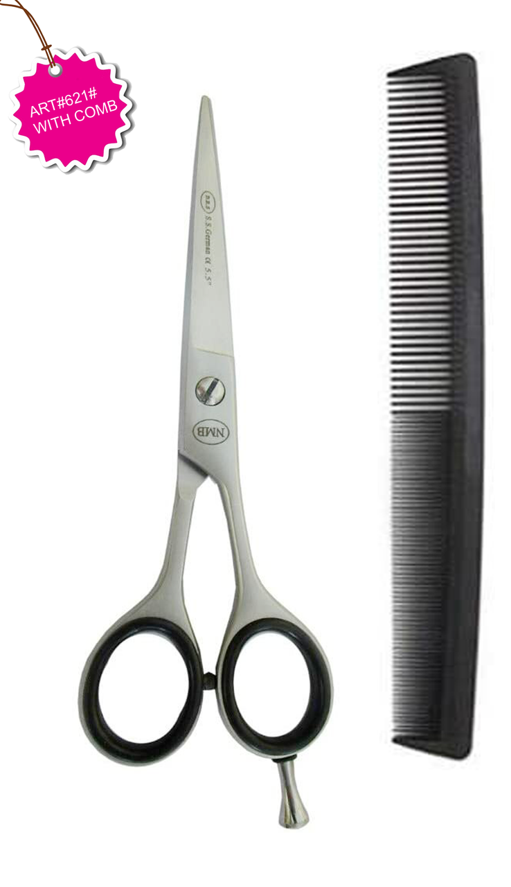 NMB Hair Cutting Scissors 5.5 Inch Square Barber for Hairdressing Cutting Texturizing & Styling - Stainless Steel with comb