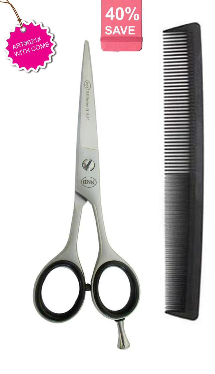 NMB Hair Cutting Scissors 5.5 Inch Square Barber for Hairdressing Cutting Texturizing & Styling - Stainless Steel with comb