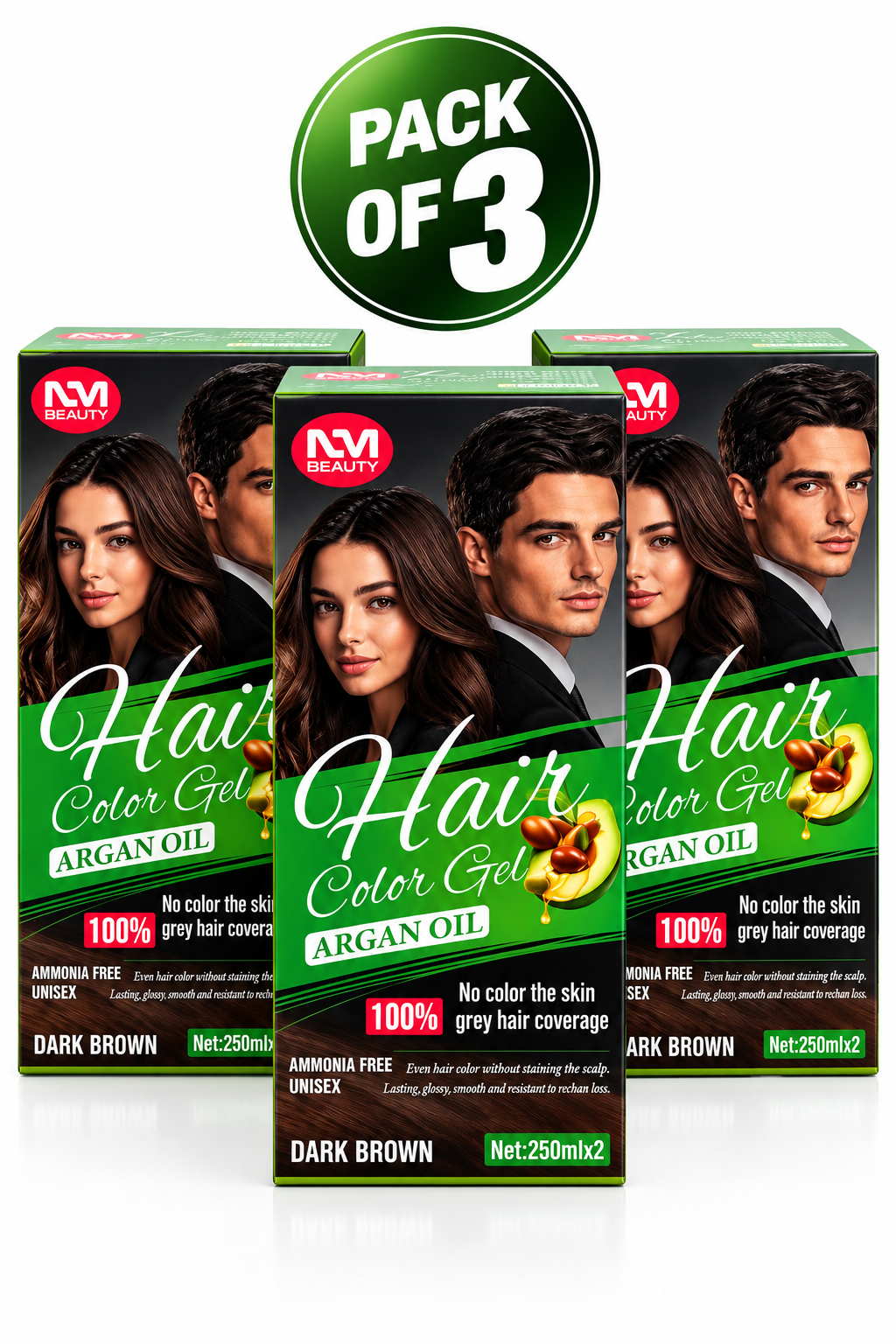 NM Beauty Hair Color Gel with Argan Oil – Dark Brown – Unisex Grey Hair Coverage