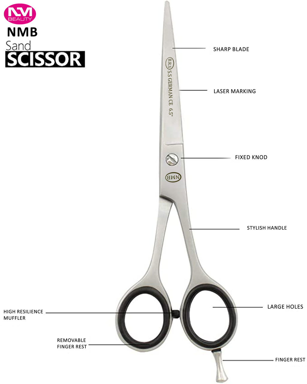 Professional Stainless Steel 6.5" Hair Cutting Barber Scissors with Finger Rest by BRS German