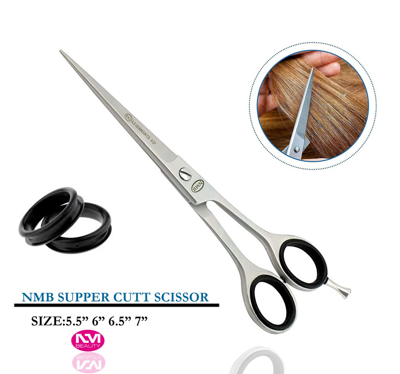 Professional Stainless Steel 6.5" Hair Cutting Barber Scissors with Finger Rest by BRS German