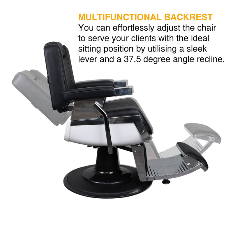 Barber Chair • Retro With Reversible Footrest Black & Chrome Accents