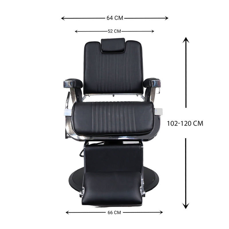 Barber Chair • Retro With Reversible Footrest Black & Chrome Accents
