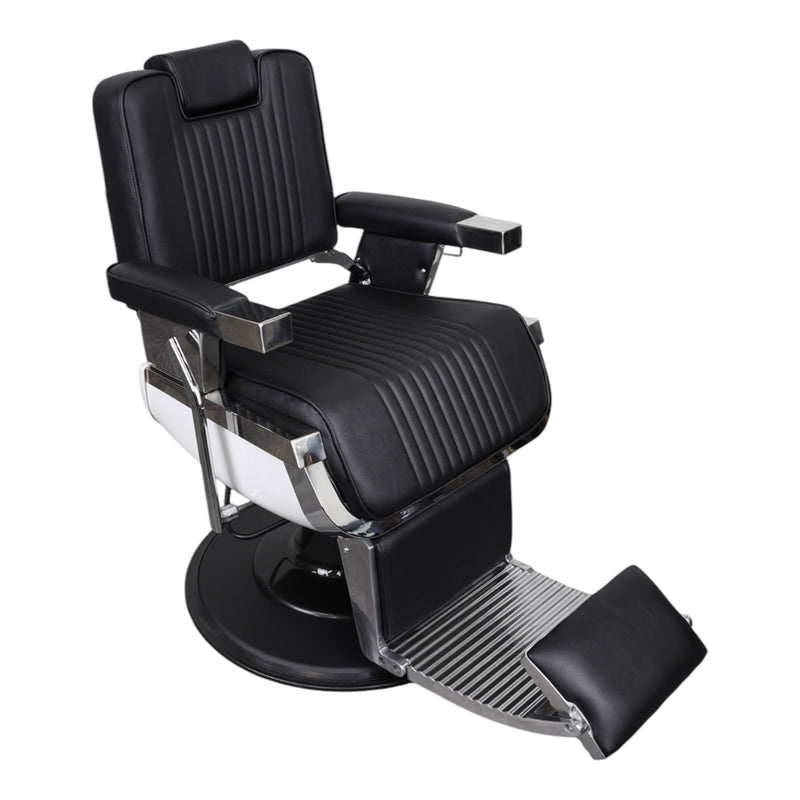 Barber Chair • Retro With Reversible Footrest Black & Chrome Accents