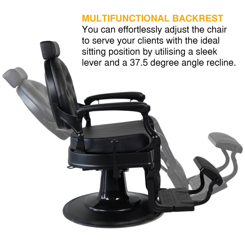 Barber Chair - Vintage Style Black & Matte Black Accents