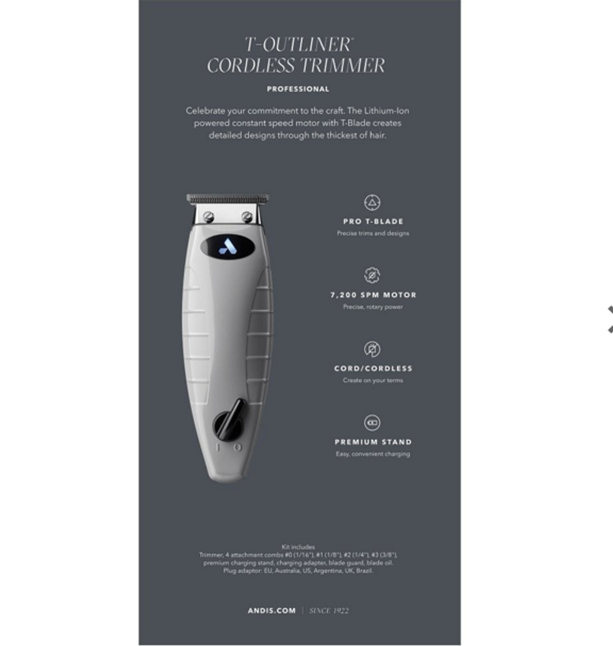 Andis ORL Cordless T-Outliner Li Rechargeable Trimmer- Next Day Free Delivery