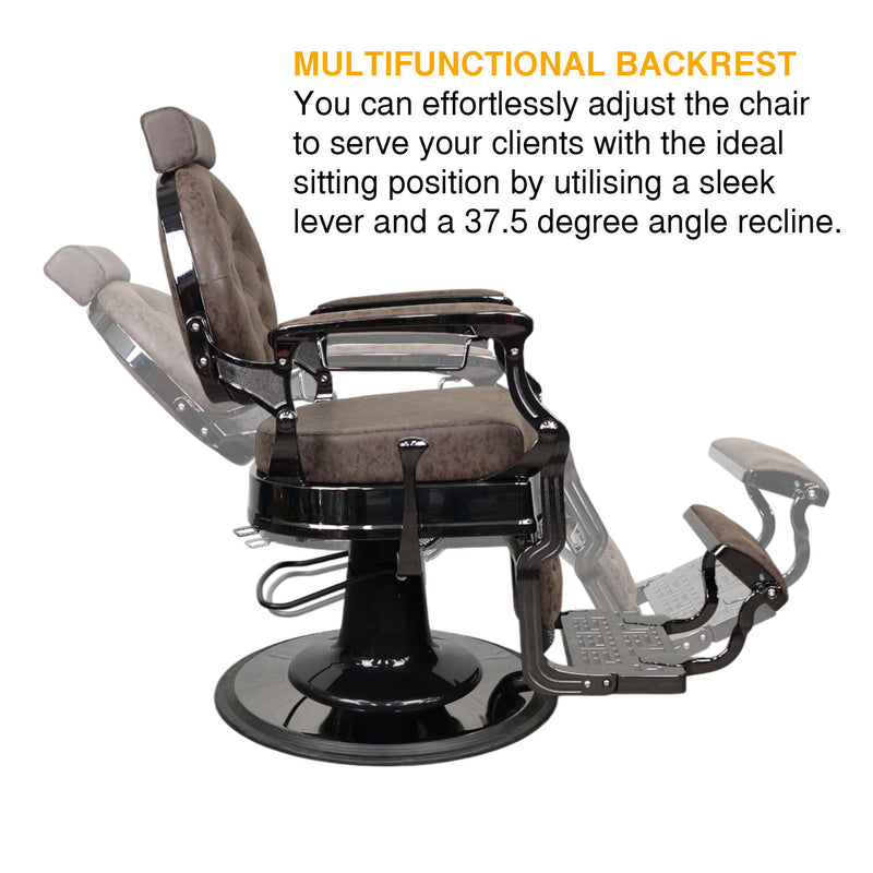 Barber Chair - Vintage Style Brown & Shiny Black Accents