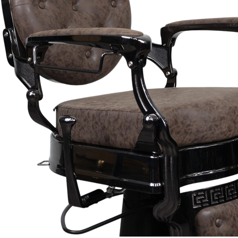 Barber Chair - Vintage Style Brown & Shiny Black Accents