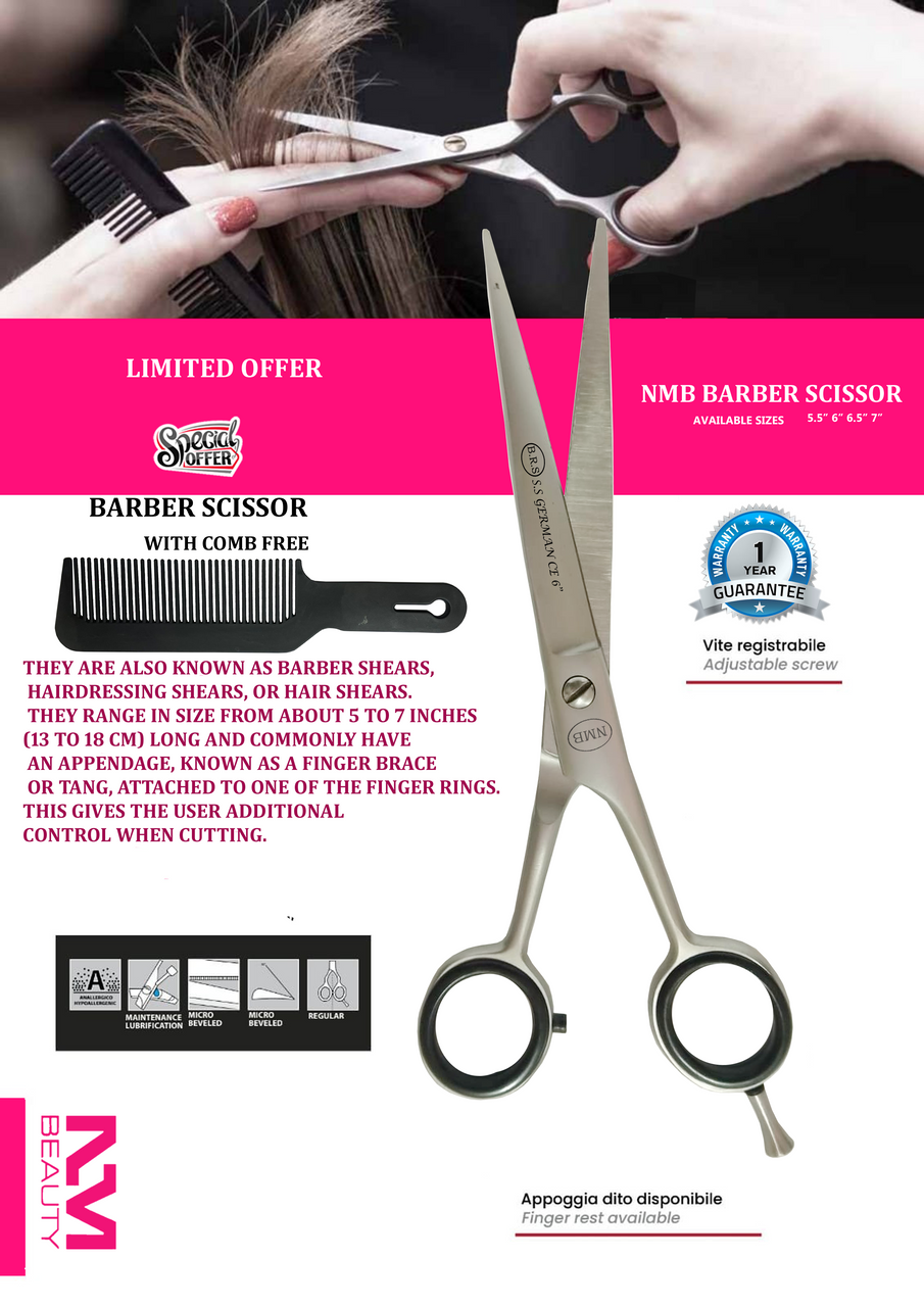 Barber Scissors 6'' BRS Germany 622- 1YEAR WARRANTY(BARBER SCISSOR WITH COMB FREE SECIAL OFFER LIMITED )- Next Day Delivery