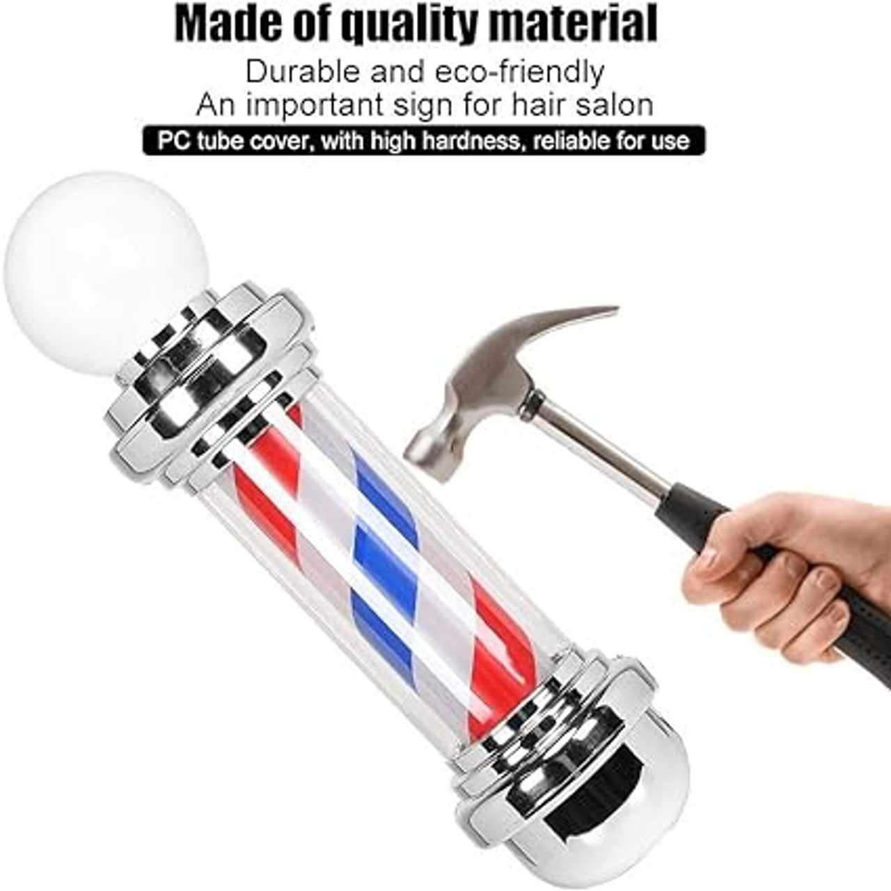 Barber Pole, Waterproof Outdoor Barber Shop Pole Rotating & Illuminated Bright Stripe Light for Hair Salon, LED Strips Energy Saving(UK 220V)- Next Day Delivery