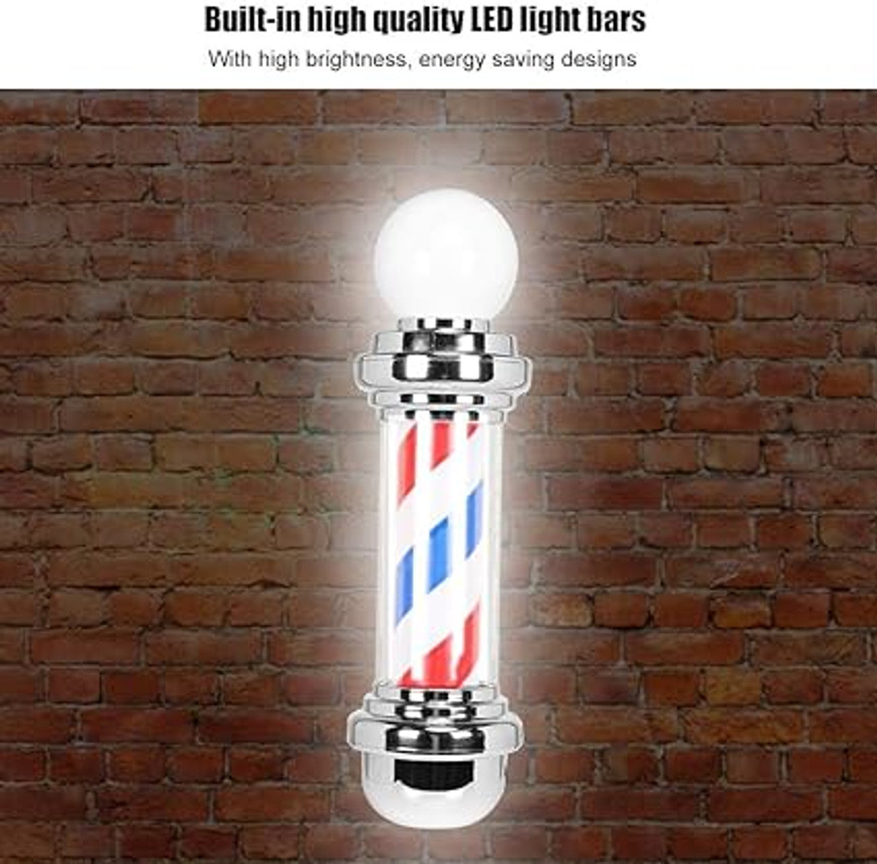 Barber Pole, Waterproof Outdoor Barber Shop Pole Rotating & Illuminated Bright Stripe Light for Hair Salon, LED Strips Energy Saving(UK 220V)- Next Day Delivery