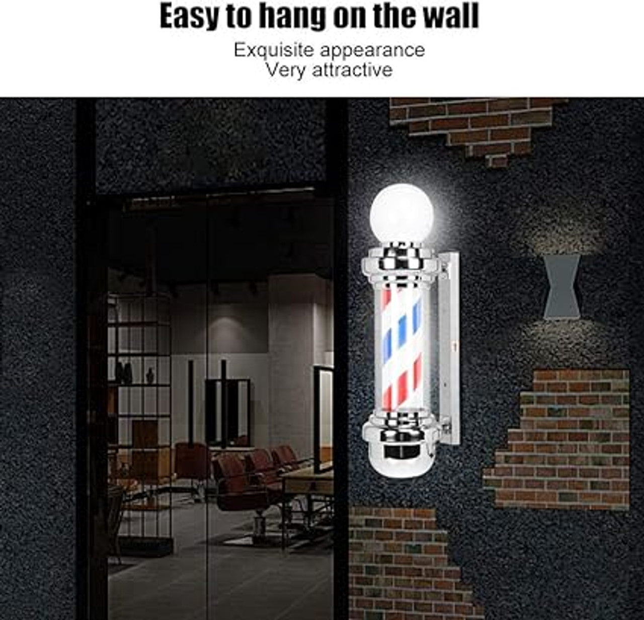 Barber Pole, Waterproof Outdoor Barber Shop Pole Rotating & Illuminated Bright Stripe Light for Hair Salon, LED Strips Energy Saving(UK 220V)- Next Day Delivery