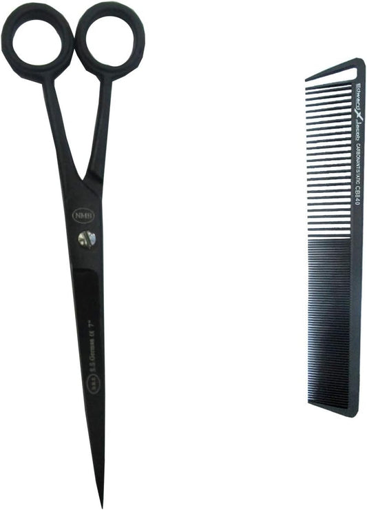 NMB Hair Cutting Scissors 7 inch Round Black Barber Hair Shears for Hairdressing Cutting For Home and Professional Use