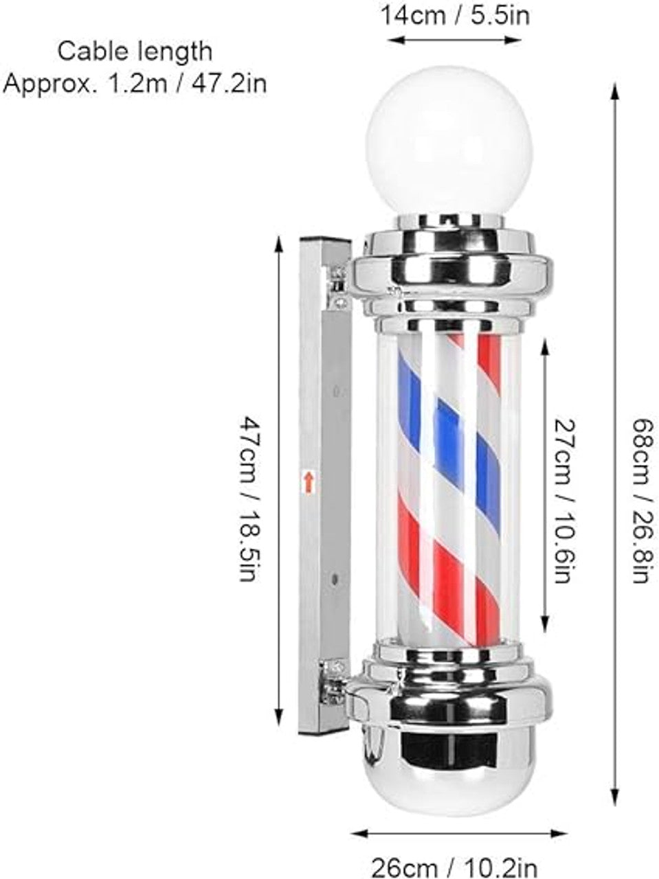 Barber Pole, Waterproof Outdoor Barber Shop Pole Rotating & Illuminated Bright Stripe Light for Hair Salon, LED Strips Energy Saving(UK 220V)- Next Day Delivery