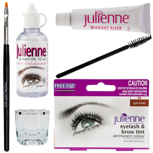 New Julienne Eyelash Eyebrow Tinting Kit Dye Light Brown 04 Brush Tint Dish Oxidant