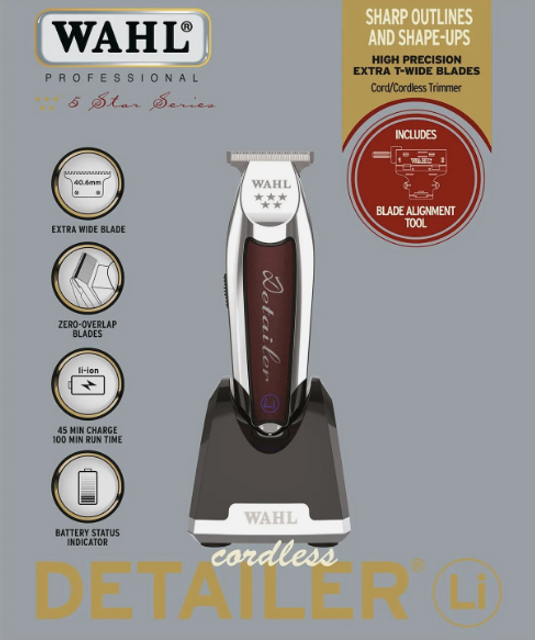 Wahl Professional 5-Star Cordless Detailer Li Hair Trimmer Extra-Wide T-Blade- Next Day Delivery