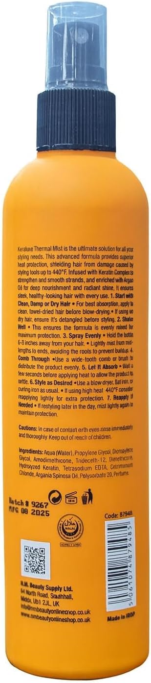 Walee Keraluxe Thermal Mist Heat Defence Spray With the Goodness of Argan Oil, Smooth & Shine, Keratin Care, Alcohol Free, 265ml