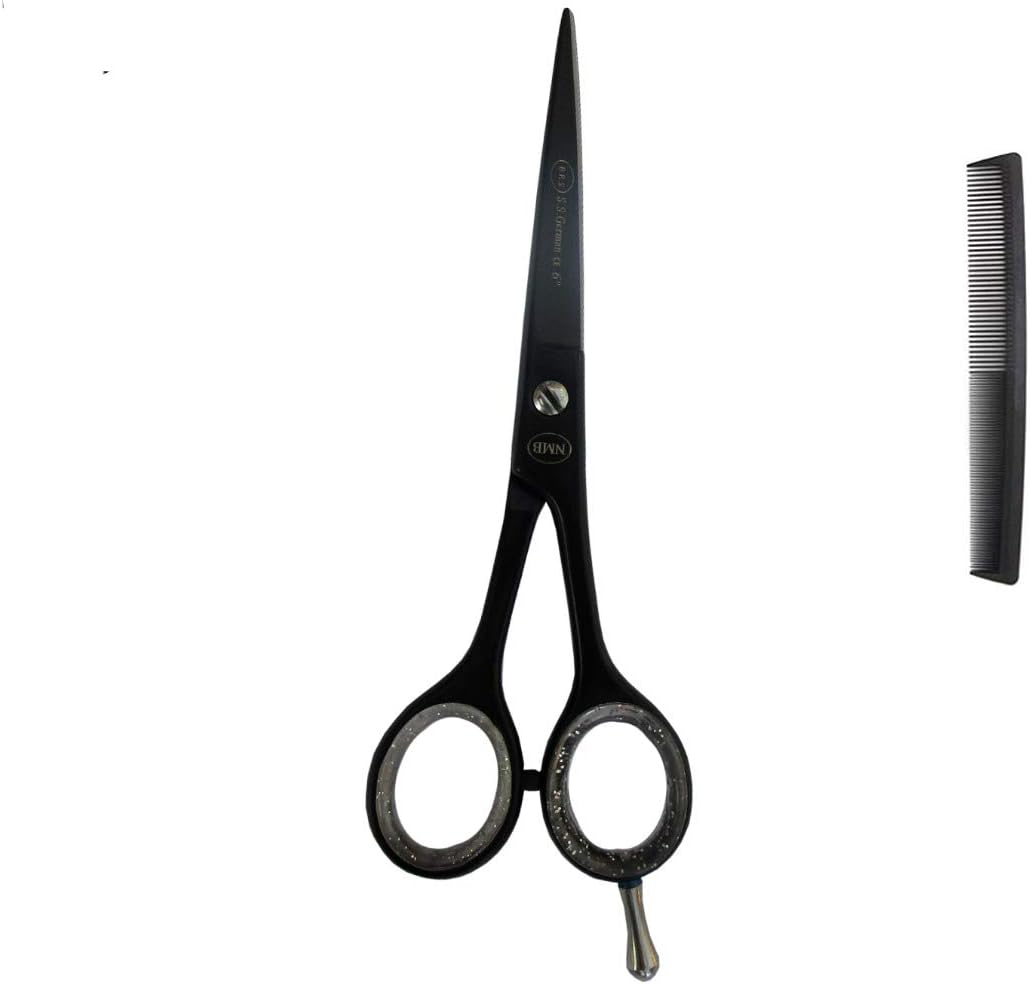 NMB Hair Cutting Scissors 5.5 Inch Black Square Barber Hair Shears for Hairdressing Cutting Texturizing & Styling - Stainless Steel with wahl cutting combs