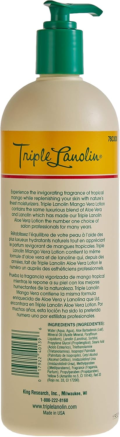 Triple Lanolin Hand and Body Lotion, Mango Vera, 590 ml 20 oz