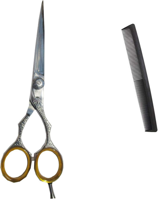 NMB Hair Cutting Scissors 7 Inch Orange Barber Hair Shears for Hairdressing Cutting Texturizing & Styling - Stainless Steel With Cutting Comb