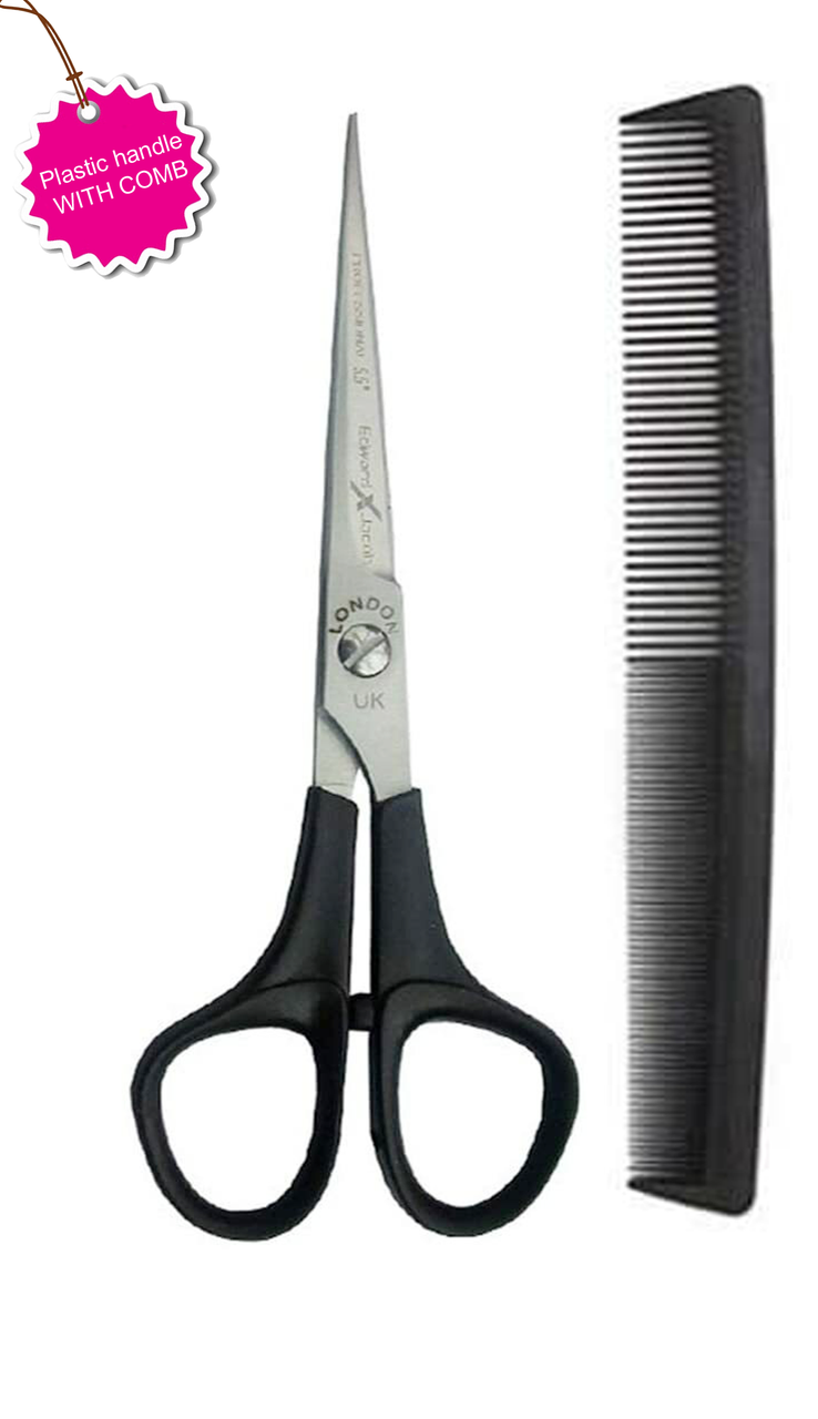 NMB Hair Cutting Scissors 5.5 Inch Black Plastic handle Barber Hair Shears for Hairdressing Cutting Texturizing & Styling Perfect for home and Professional Use With Free Comb