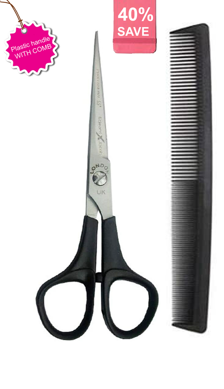 NMB Hair Cutting Scissors 5.5 Inch Black Plastic handle Barber Hair Shears for Hairdressing Cutting Texturizing & Styling Perfect for home and Professional Use With Free Comb