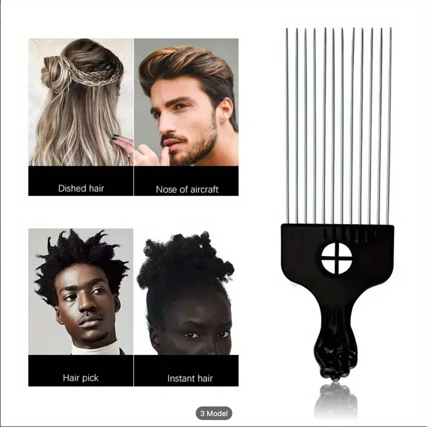 Afro Comb Long Fan Metal Pik with Fist Handle