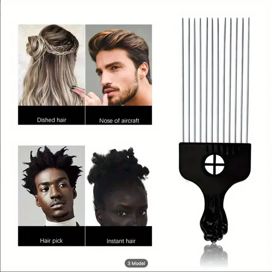 Afro Comb Long Fan Metal Pik with Fist Handle