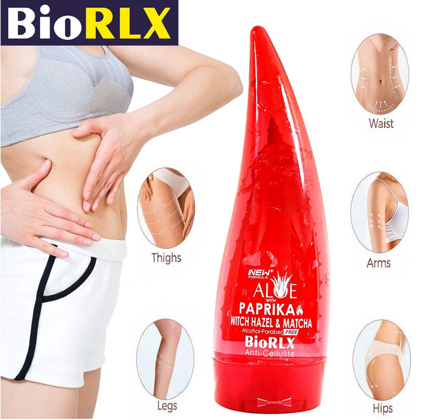 BioRLX Aloe Vera Gel with Paprika,Witch Hazel and Matcha-Hot Gel for Body, Skin Firming Gel, Body Anti-Cellulite Gel, Slimming Gel.Skin Tightening Gel for Waist,Legs,Arms,Abdomen,Buttocks,Belly