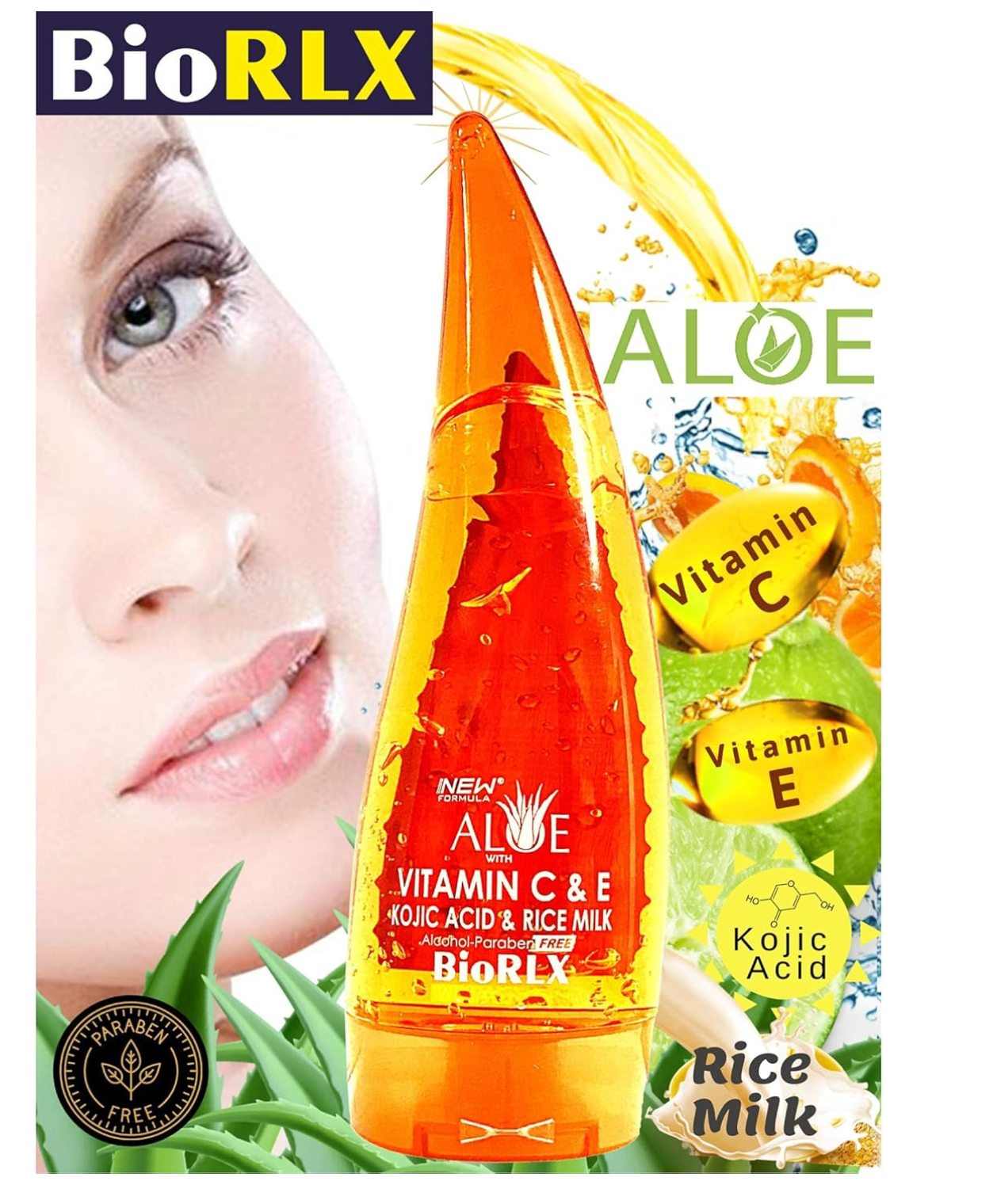 BioRLX Purity Aloe Vera, Vitamin C & Vitamin E, Kojic Acid and Rice Milk Gel- For Face, For Body (250ml)