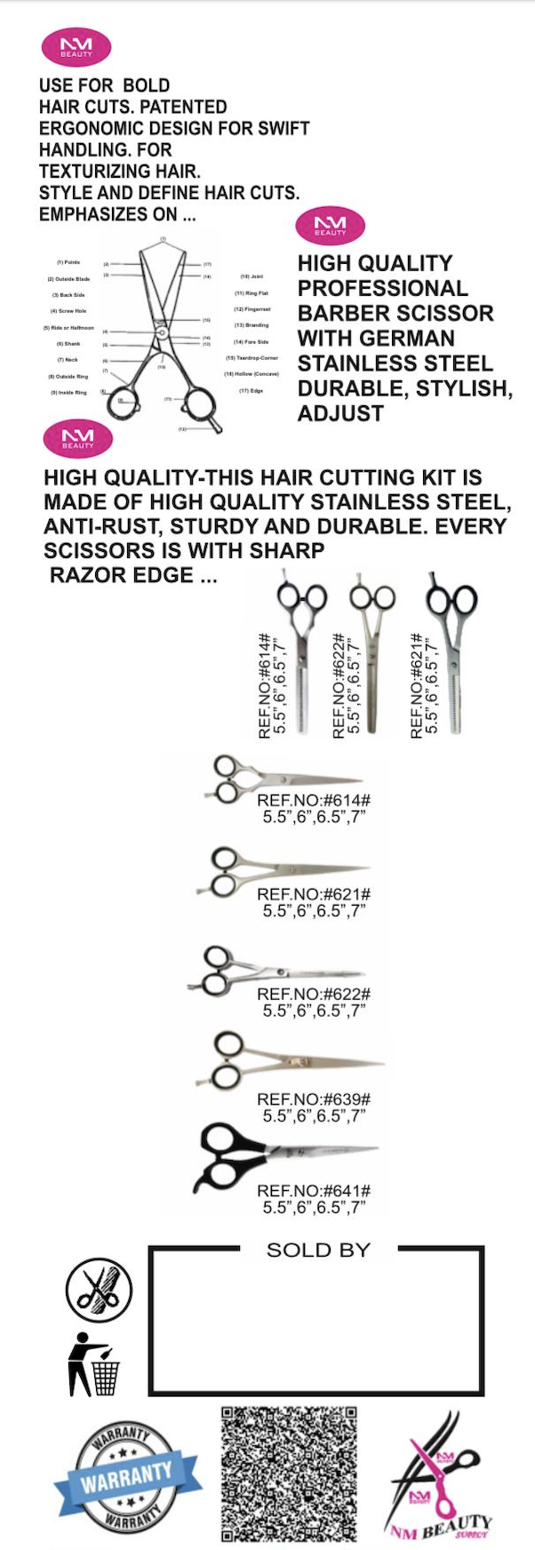 Professional Stainless Steel 8.5" Hair Cutting Barber Scissors with Finger Rest by BRS German