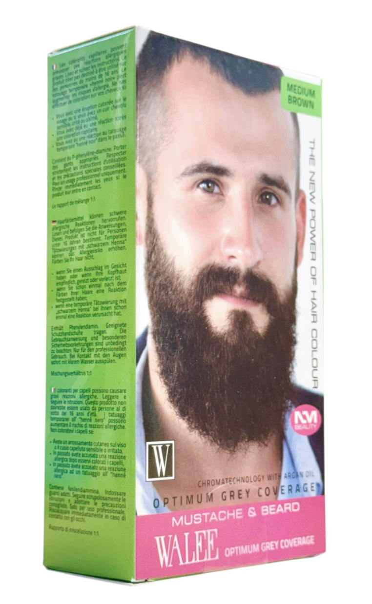 Walee Permanent Moustache & Beard Colour for Men, 35ml, Natural Black 1.0/ Dark Brown 3.0/ Medium Brown 4.0/ Light Brown 5.0