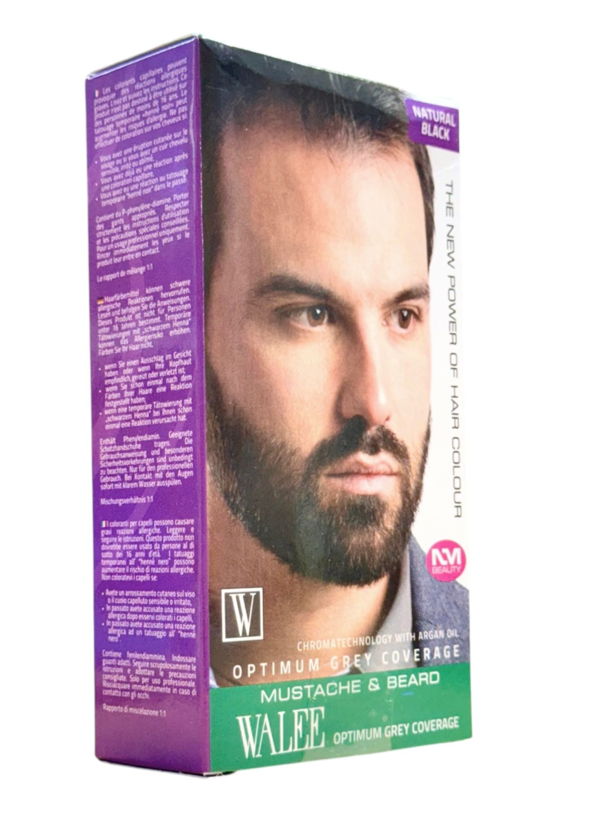 Walee Permanent Moustache & Beard Colour for Men, 35ml, Natural Black 1.0/ Dark Brown 3.0/ Medium Brown 4.0/ Light Brown 5.0
