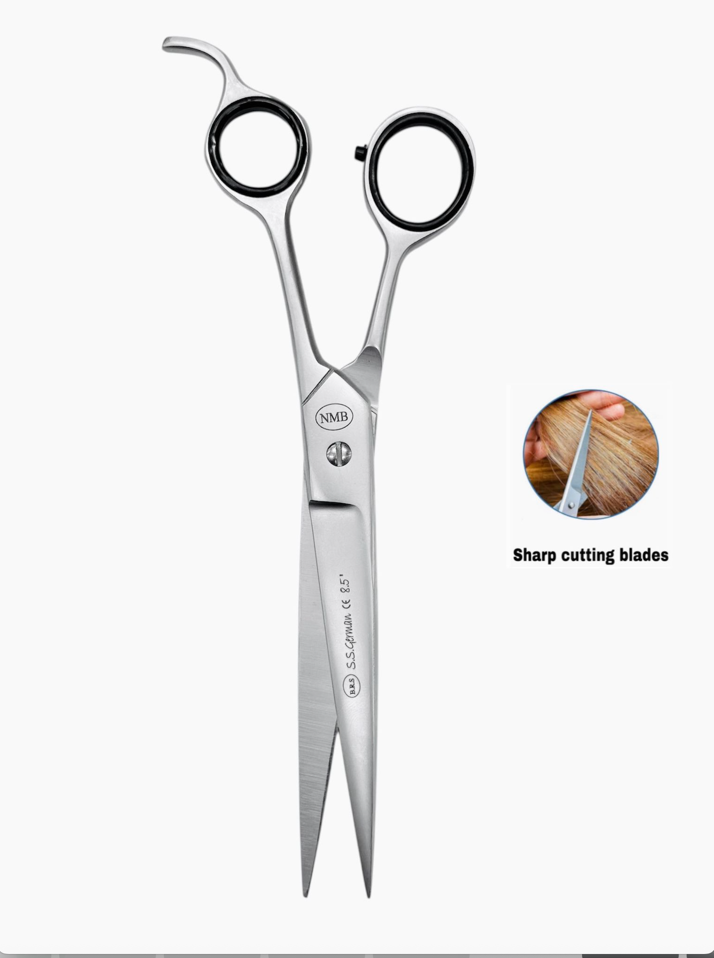 Professional Stainless Steel 8.5" Hair Cutting Barber Scissors with Finger Rest by BRS German