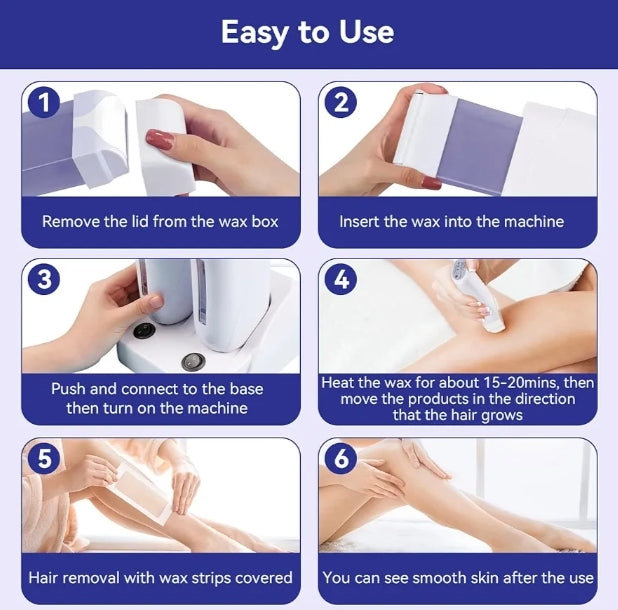 Electric Roll On Wax Warm Machine, Roll on Wax Heater Depilatory Wax Warmer Waxing Kit for Hair Removal Cartridge Melting Waxing Machine with Base for Home and Salon