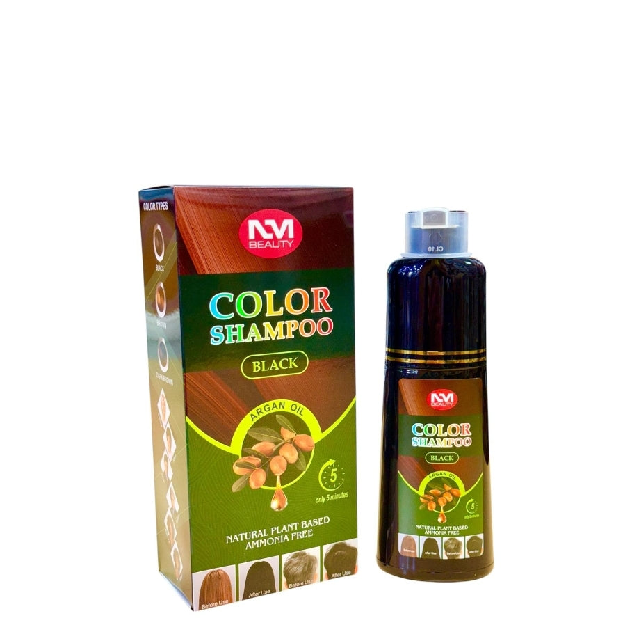 NM Beauty argan oil and natural plant based ammonia free hair coloring shampoo, black hair shampoo