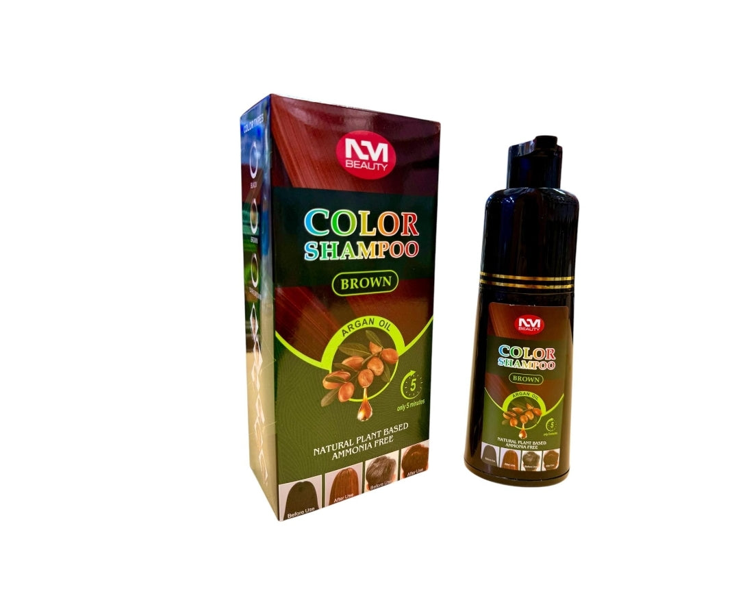 NM Beauty argan oil and natural plant based ammonia free hair coloring shampoo, Brown hair shampoo