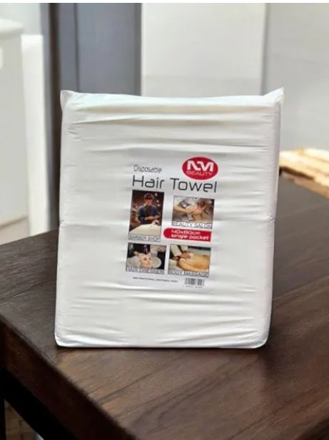 NM Beauty Professional 100 x Disposable Biodegradable White Hair Towels (40x80cm Single Packet) Embossed Salon Towels, Salon, Barbershop, Hairdressing Use
