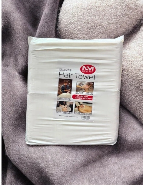 NM Beauty Professional 100 x Disposable Biodegradable White Hair Towels (40x80cm Single Packet) Embossed Salon Towels, Salon, Barbershop, Hairdressing Use