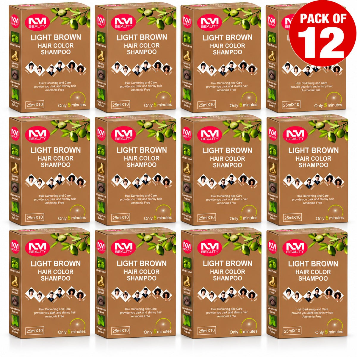 NMB Hair Colour Shampoo Sachets | Light Brown (250 ML X 10)