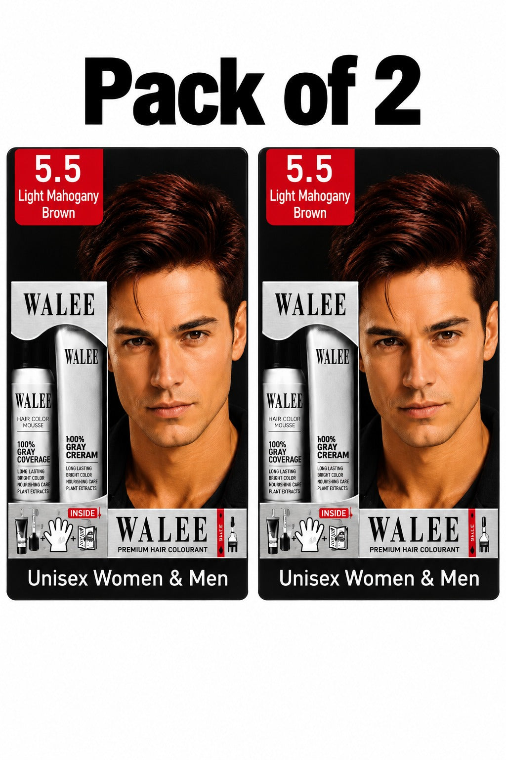 Walee Premium 7-in-1 Ammonia-Free Hair Colour Kit for Women &; Men- Unisex- Pack of 2