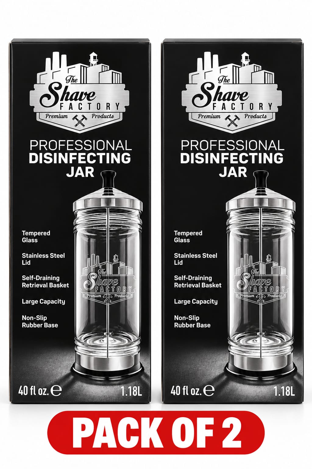 The Shave Factory Professional Disinfecting Jar 1.18L – Tempered Glass with Self-Draining Basket