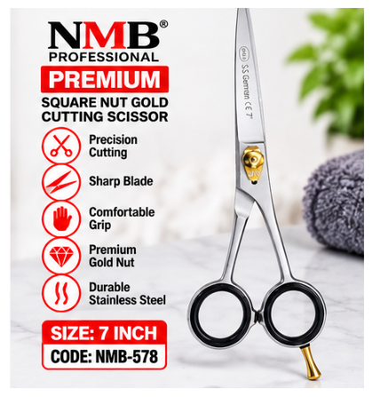 NMB Professional Premium Square Nut Gold Cutting Scissor 7" – NMB-578