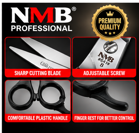 NMB Professional Cutting Scissor 6.5 Inch – Silver Blade with Black Plastic Handle – NMB-582
