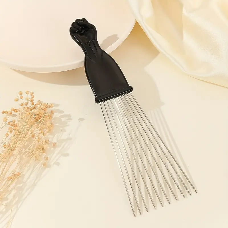 Afro Comb Long Fan Metal Pik with Fist Handle