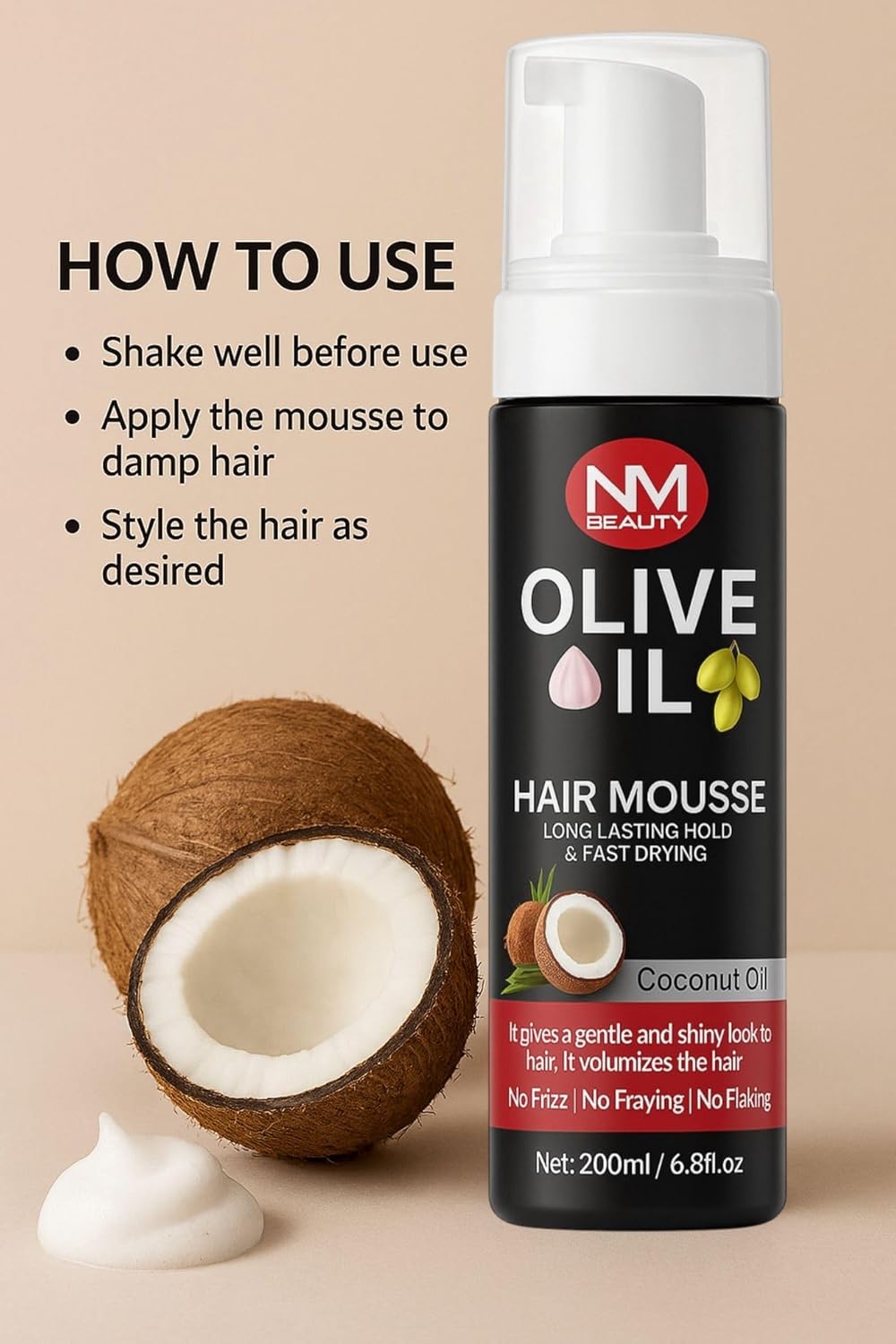 NMB Hair Styling Keratin Hair Mousse With Coconut, 200ml,