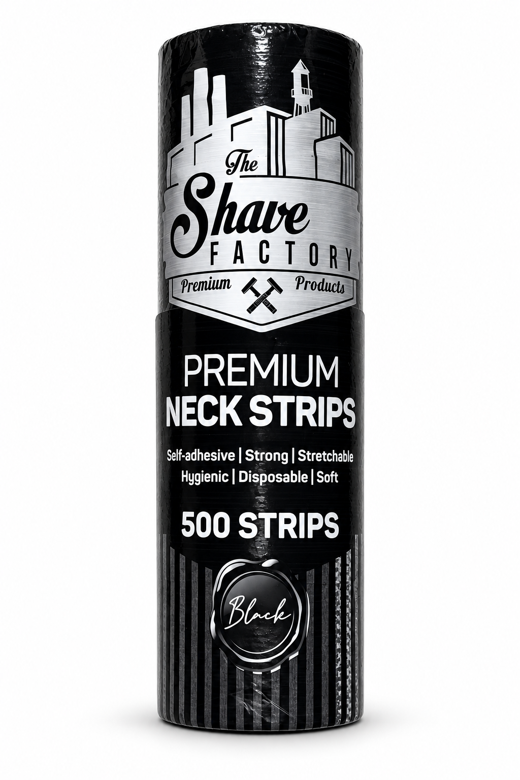 The Shave Factory Disposable Neck Strips | 100 Strips per Roll- Black
