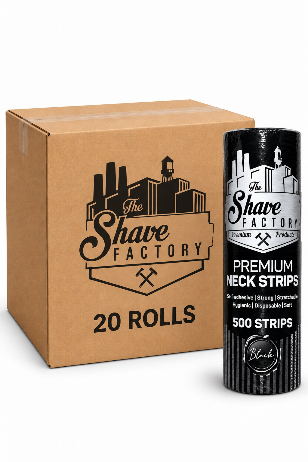 The Shave Factory Disposable Neck Strips | 100 Strips per Roll- Black