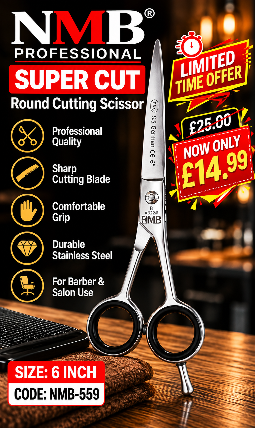 NMB Professional Super Cut Round Cutting Scissor 6" – NMB-559
