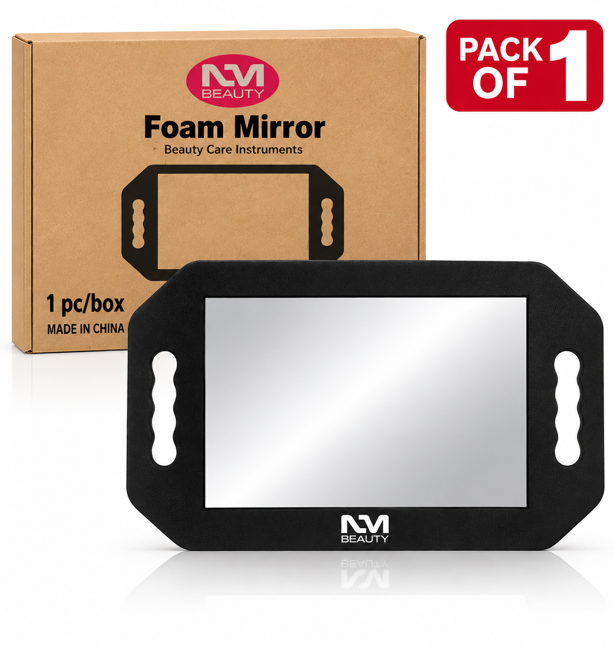 NM Beauty Professional Foam Mirror – Lightweight Handheld Barber & Salon Mirror with Dual Handles – Black